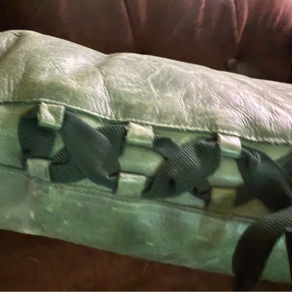 Women’s Knee-High Lace Up Kitten Heel Boots green amazing real leather - Picture 4 of 13